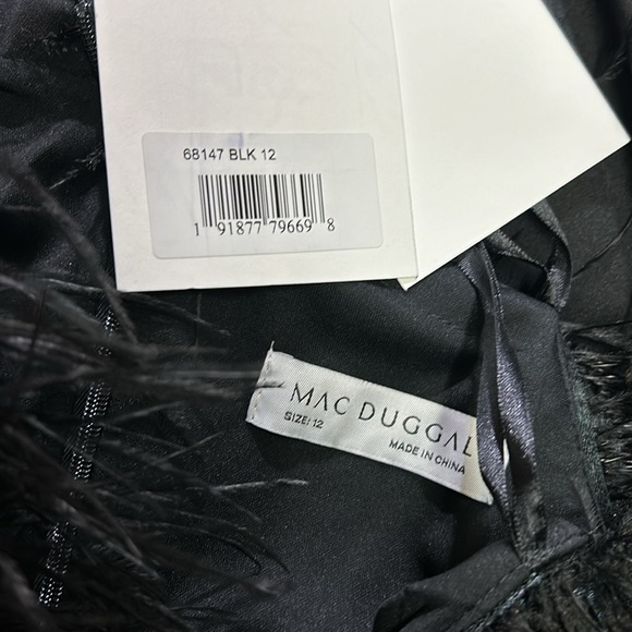 Mac Duggal 68147 Feather Trim One Shoulder Draped Dress Size 12 NWT Black - Picture 4 of 5